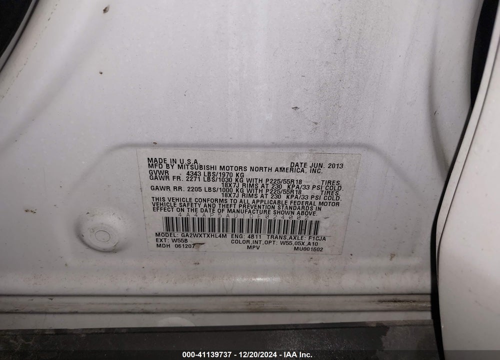 2013 MITSUBISHI OUTLANDER SPORT LE VIN: 4A4AP5AU1DE024002