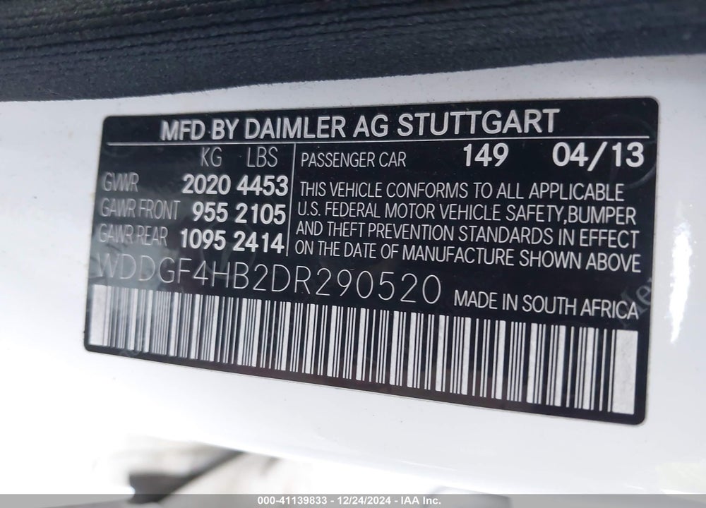 2013 MERCEDES-BENZ C 250 LUXURY/SPORT VIN: WDDGF4HB2DR290520