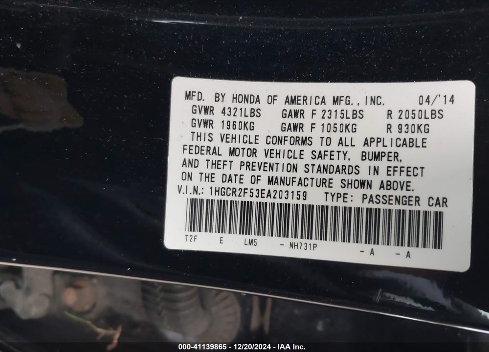 2014 HONDA ACCORD SPORT VIN: 1HGCR2F53EA203159