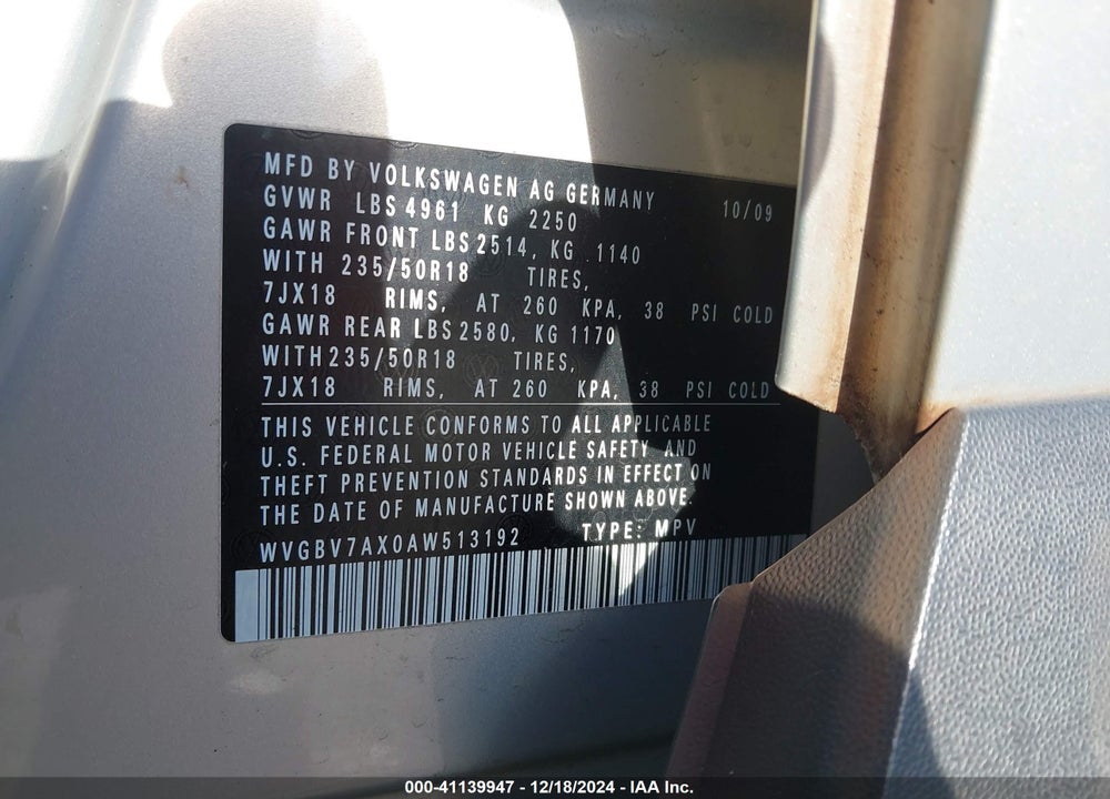 2010 VOLKSWAGEN TIGUAN SEL VIN: WVGBV7AX0AW513192