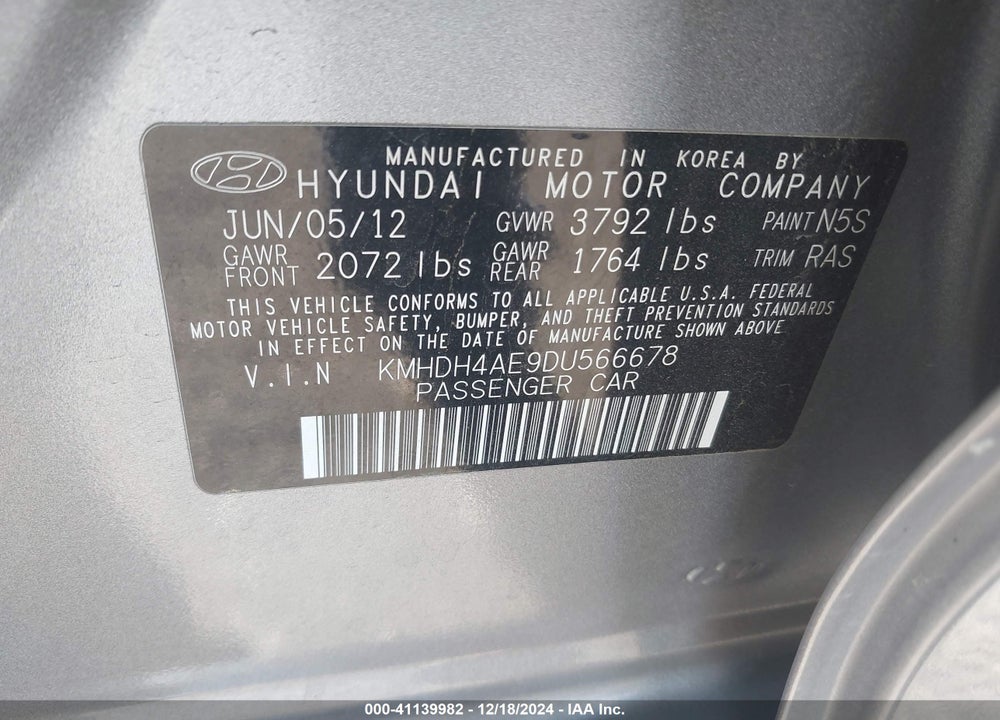 2013 HYUNDAI ELANTRA GLS VIN: KMHDH4AE9DU566678