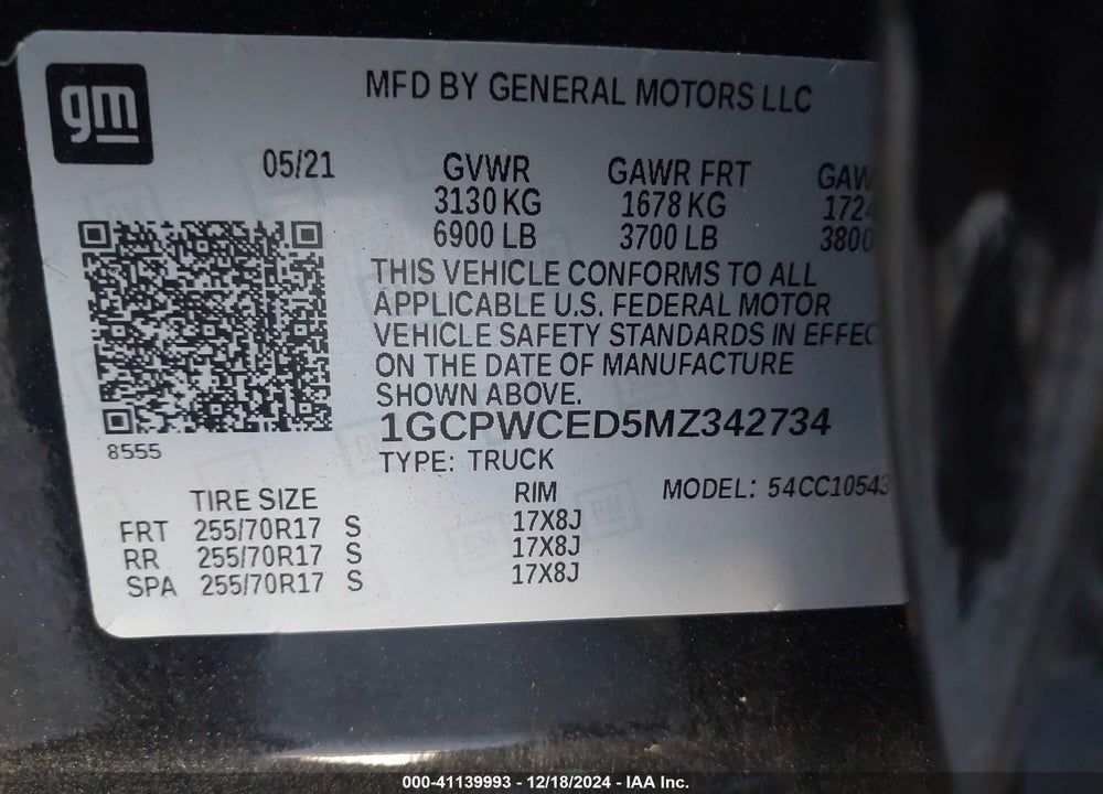 2021 CHEVROLET SILVERADO 1500 2WD SHORT BED LT VIN: 1GCPWCED5MZ342734