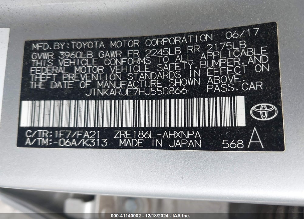 2017 TOYOTA COROLLA IM VIN: JTNKARJE7HJ550866