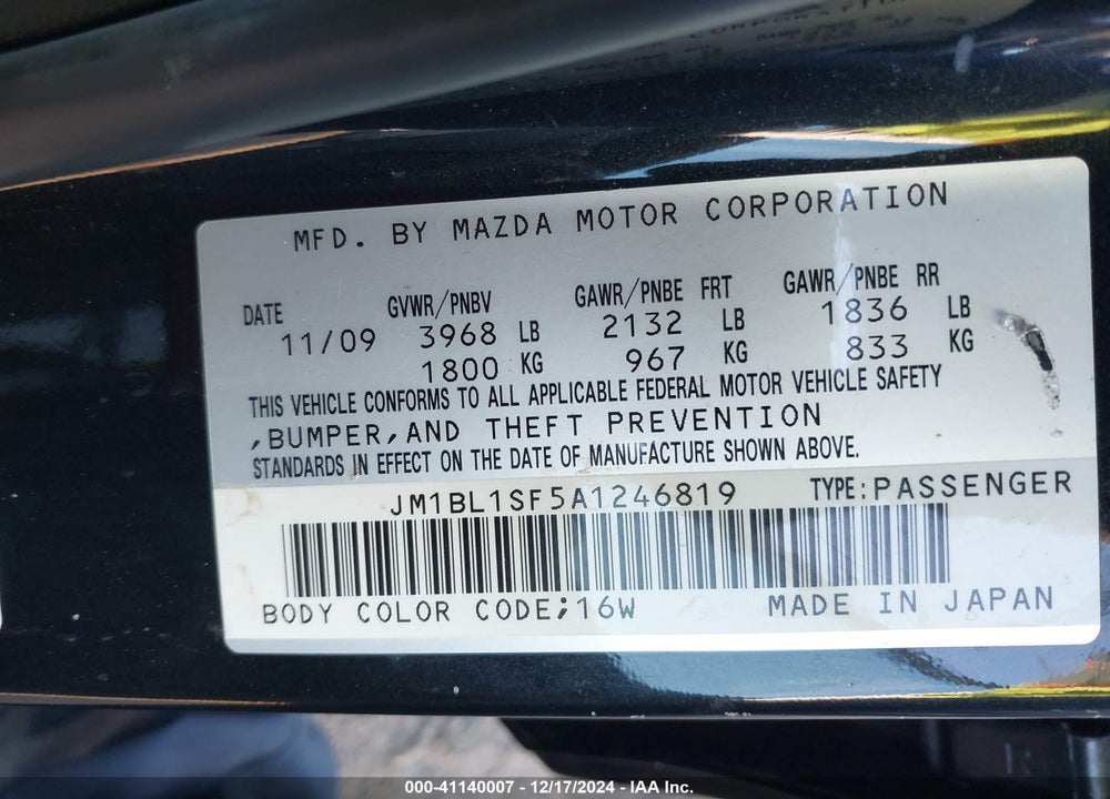 2010 MAZDA 3 I TOURING VIN: JM1BL1SF5A1246819
