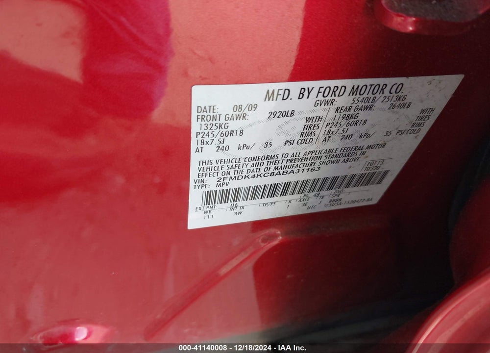 2010 FORD EDGE LIMITED VIN: 2FMDK4KC8ABA31163