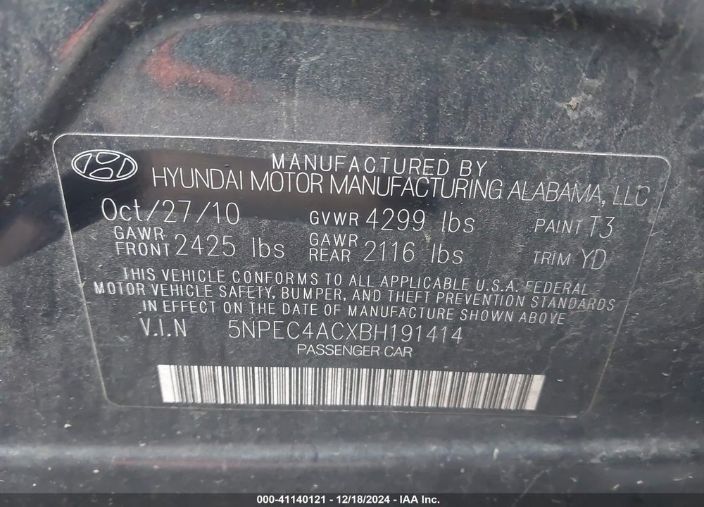 2011 HYUNDAI SONATA LIMITED VIN: 5NPEC4ACXBH191414