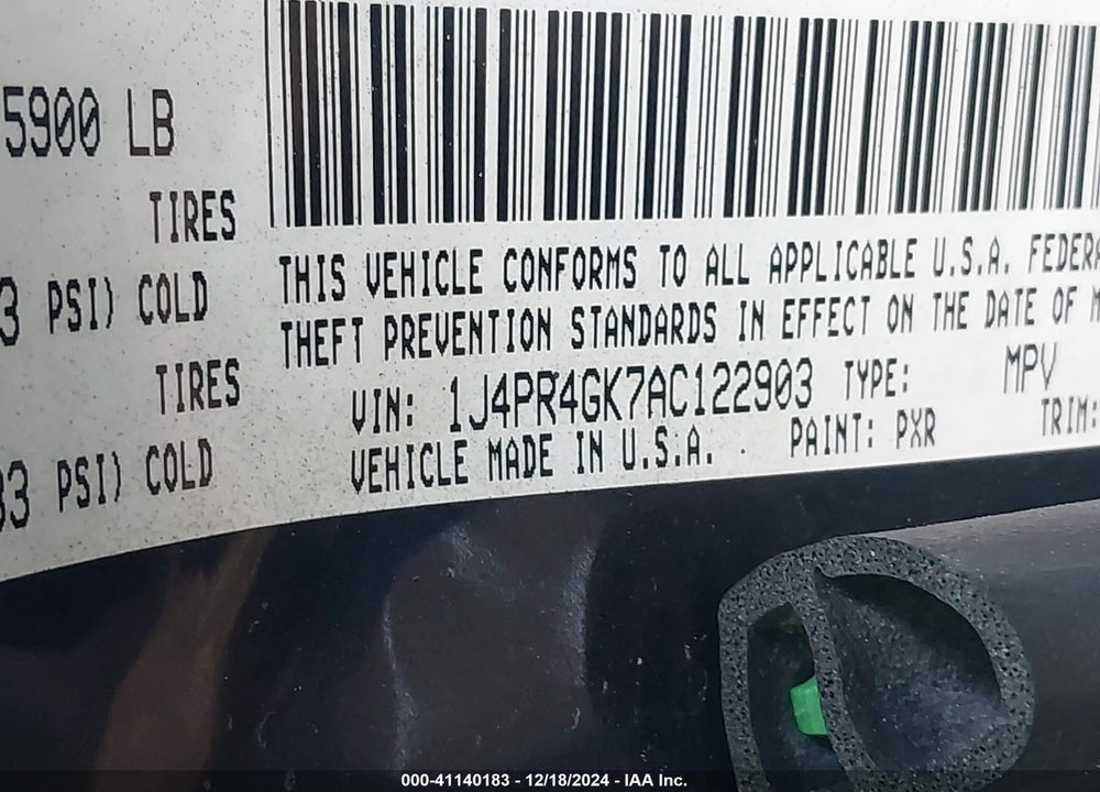 2010 JEEP GRAND CHEROKEE LAREDO VIN: 1J4PR4GK7AC122903