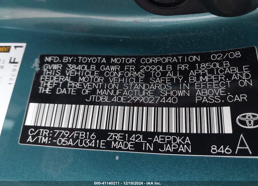 2009 TOYOTA COROLLA LE VIN: JTDBL40E299027440