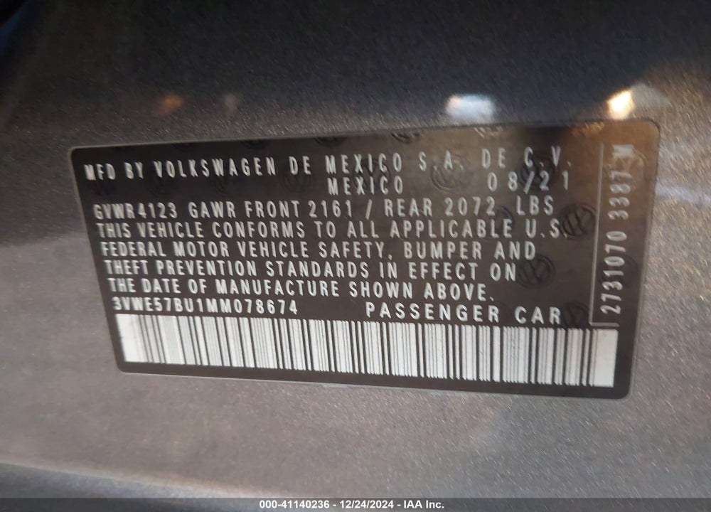 2021 VOLKSWAGEN JETTA VIN: 3VWE57BU1MM078674