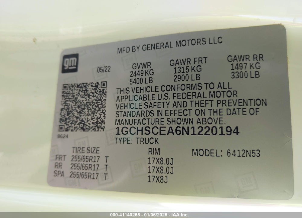 2022 CHEVROLET COLORADO 2WD LONG BOX LT VIN: 1GCHSCEA6N1220194