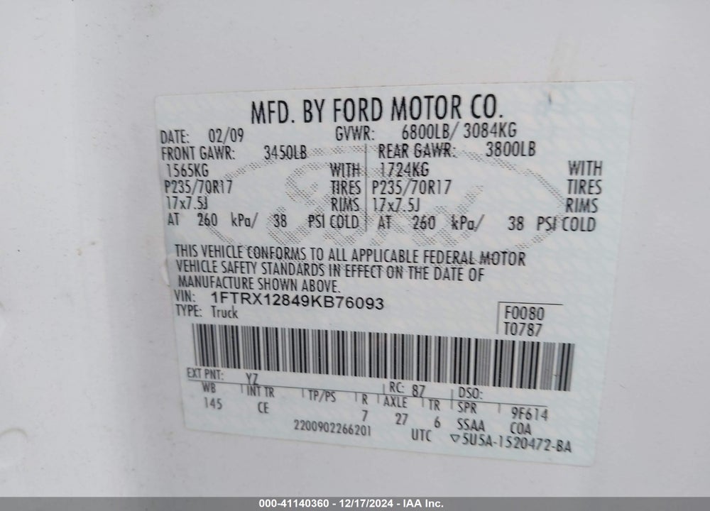 2009 FORD F-150 STX/XL/XLT VIN: 1FTRX12849KB76093