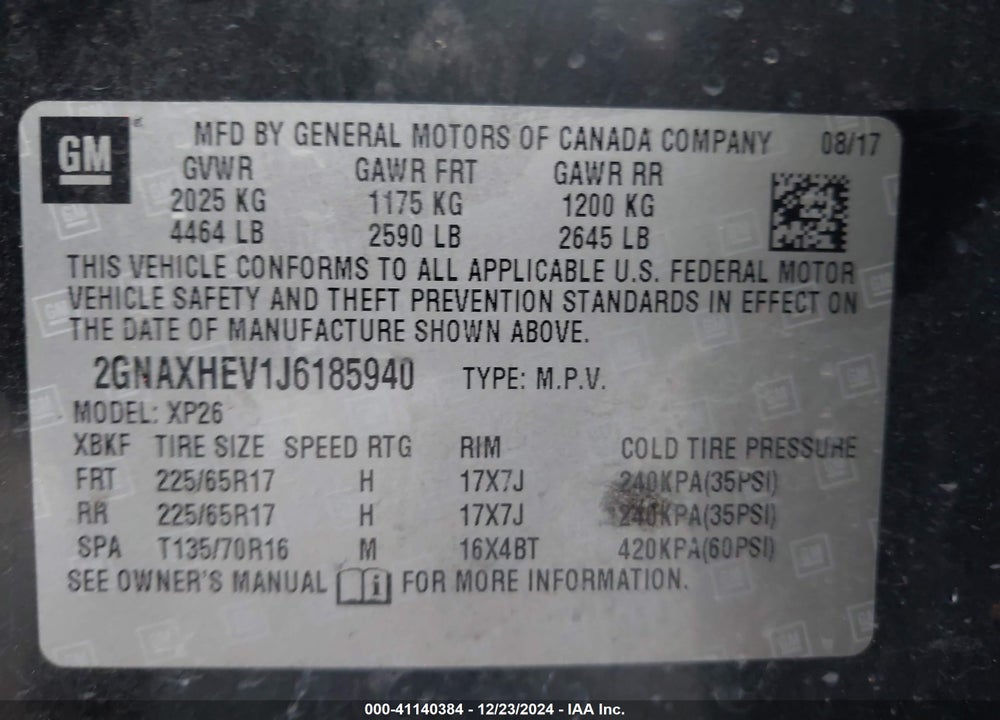 2018 CHEVROLET EQUINOX LS VIN: 2GNAXHEV1J6185940
