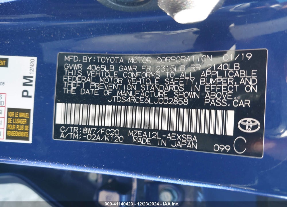 2020 TOYOTA COROLLA SE VIN: JTDS4RCE6LJ002858