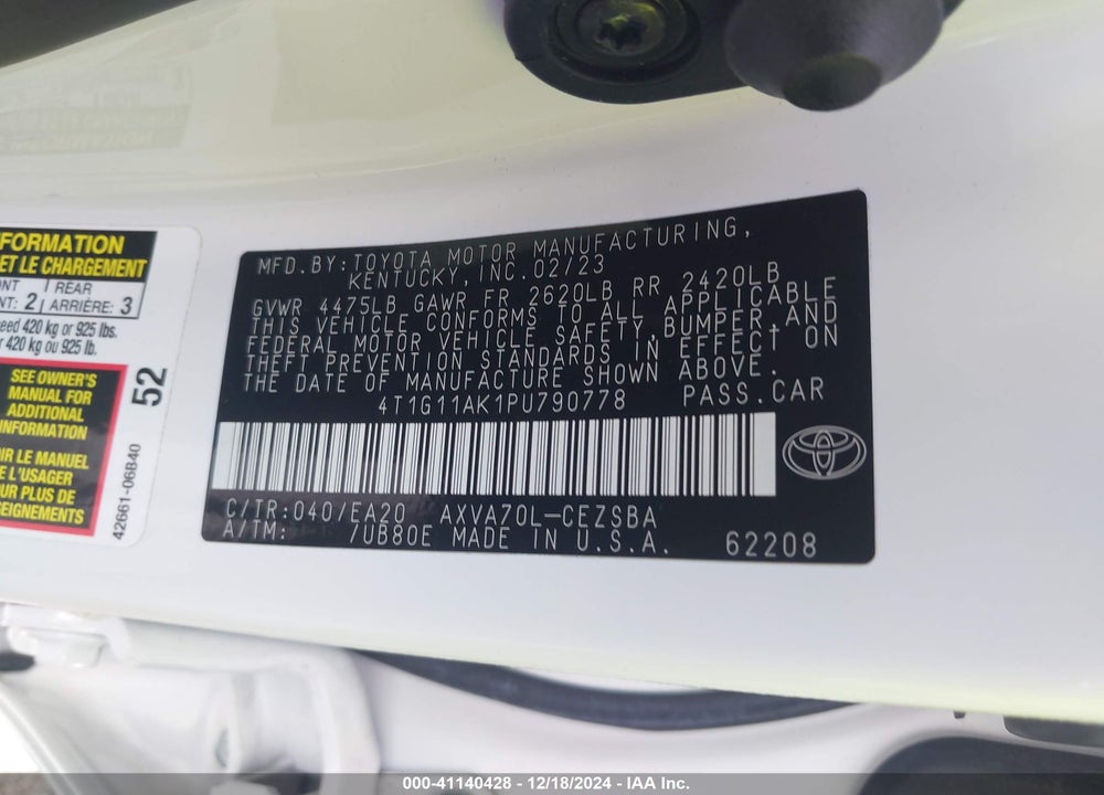 2023 TOYOTA CAMRY SE VIN: 4T1G11AK1PU790778