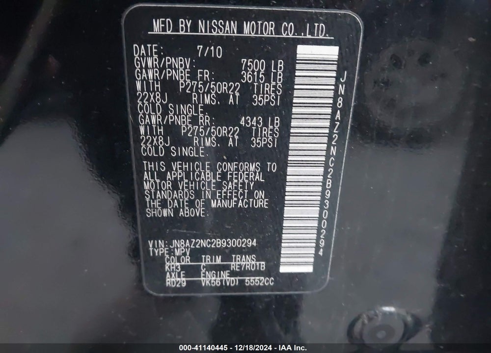 2011 INFINITI QX56 VIN: JN8AZ2NC2B9300294