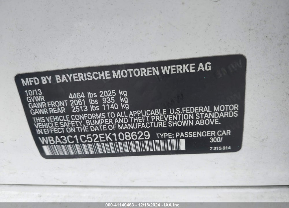 2014 BMW 328I VIN: WBA3C1C52EK108629
