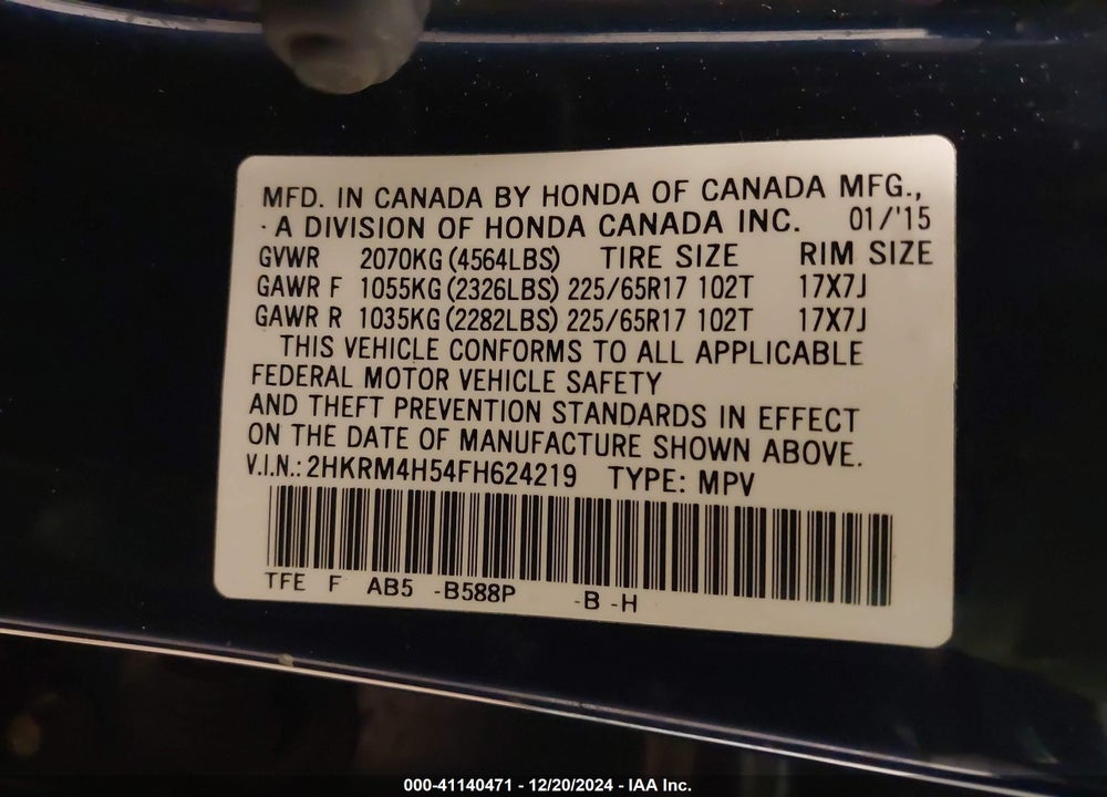 2015 HONDA CR-V EX VIN: 2HKRM4H54FH624219