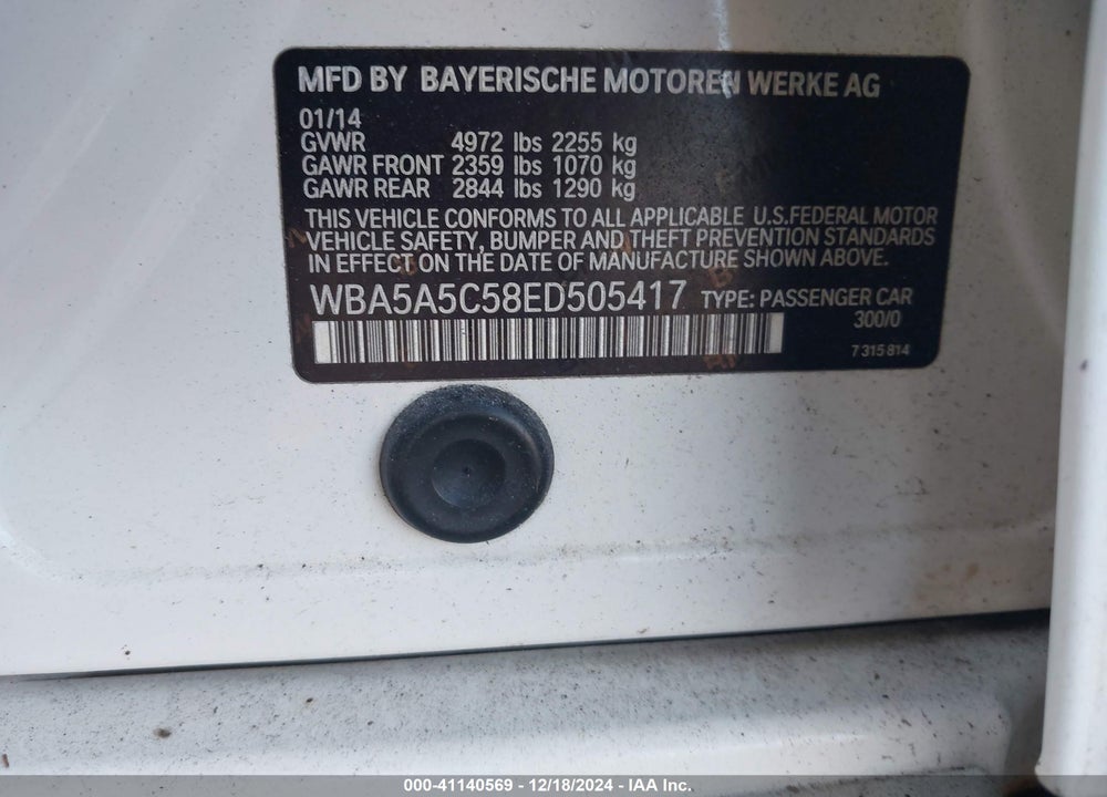 2014 BMW 528I VIN: WBA5A5C58ED505417