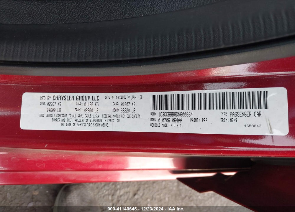 2013 CHRYSLER 200 TOURING VIN: 1C3CCBBB8DN600664