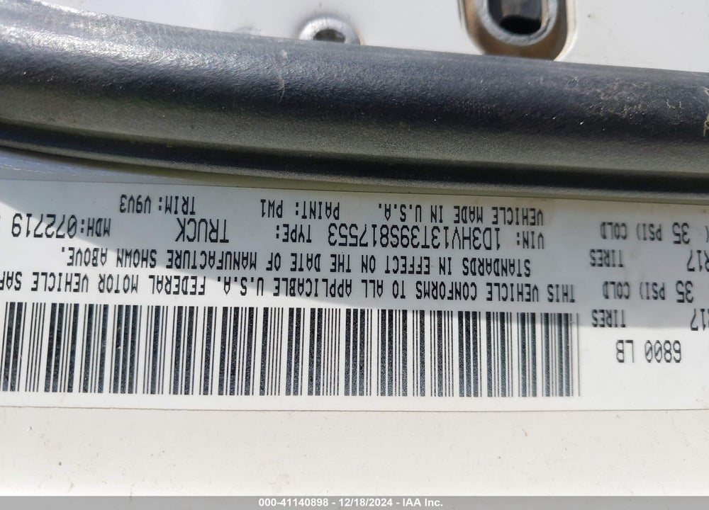 2009 DODGE RAM 1500 VIN: 1D3HV13T39S817553