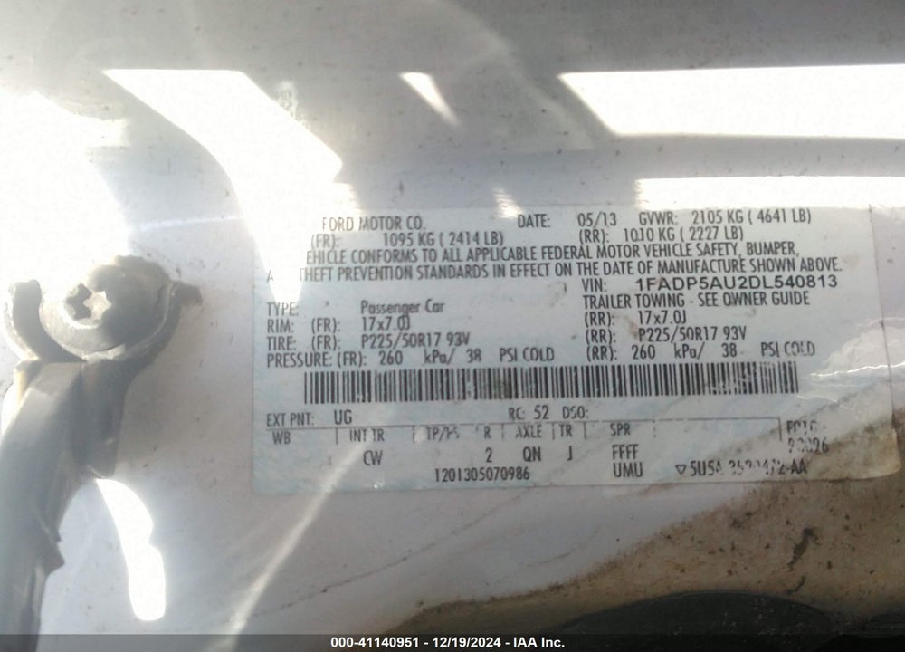 2013 FORD C-MAX HYBRID VIN: 1FADP5AU2DL540813