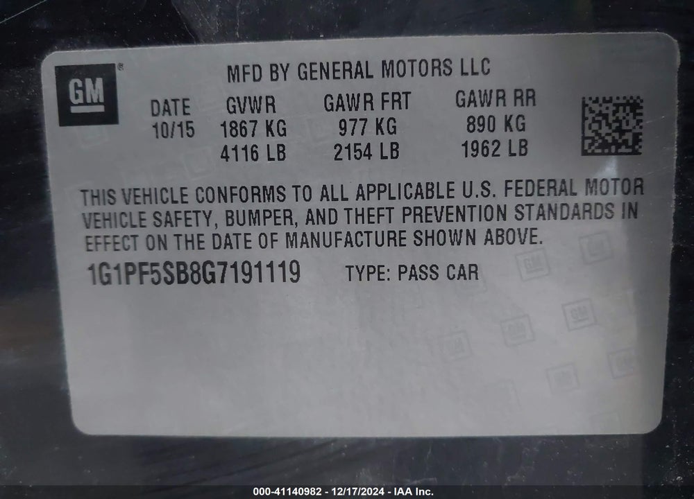 2016 CHEVROLET CRUZE LIMITED 2LT AUTO VIN: 1G1PF5SB8G7191119