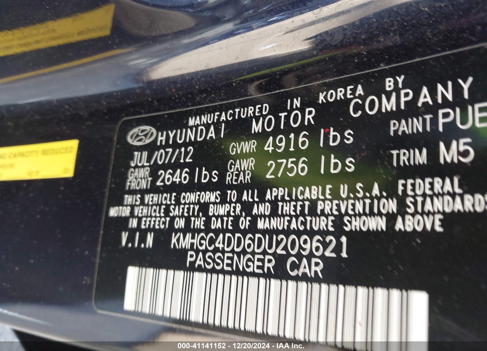 2013 HYUNDAI GENESIS VIN: KMHGC4DD6DU209621