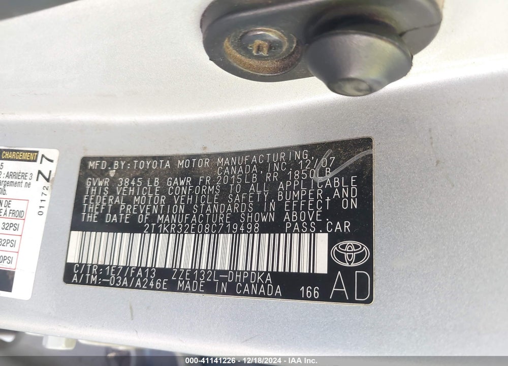 2008 TOYOTA MATRIX VIN: 2T1KR32E08C719498