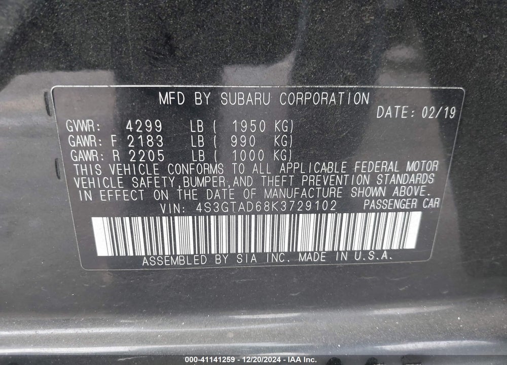2019 SUBARU IMPREZA 2.0I PREMIUM VIN: 4S3GTAD68K3729102