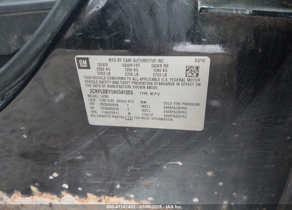 2010 CHEVROLET EQUINOX LT VIN: 2CNFLDEY9A6341263