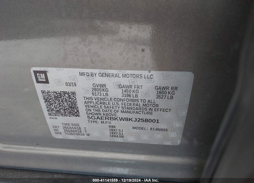 2019 BUICK ENCLAVE FWD ESSENCE VIN: 5GAERBKW8KJ258001