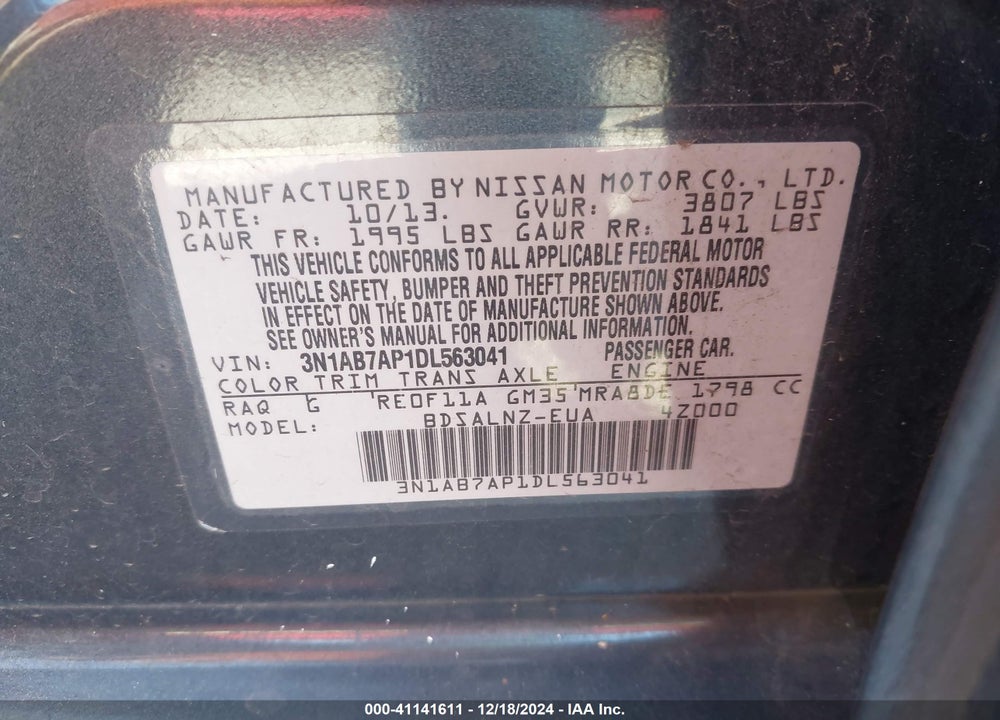 2013 NISSAN SENTRA FE+ SV VIN: 3N1AB7AP1DL563041