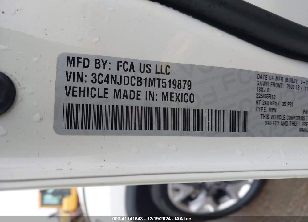 2021 JEEP COMPASS LIMITED 4X4 VIN: 3C4NJDCB1MT519879