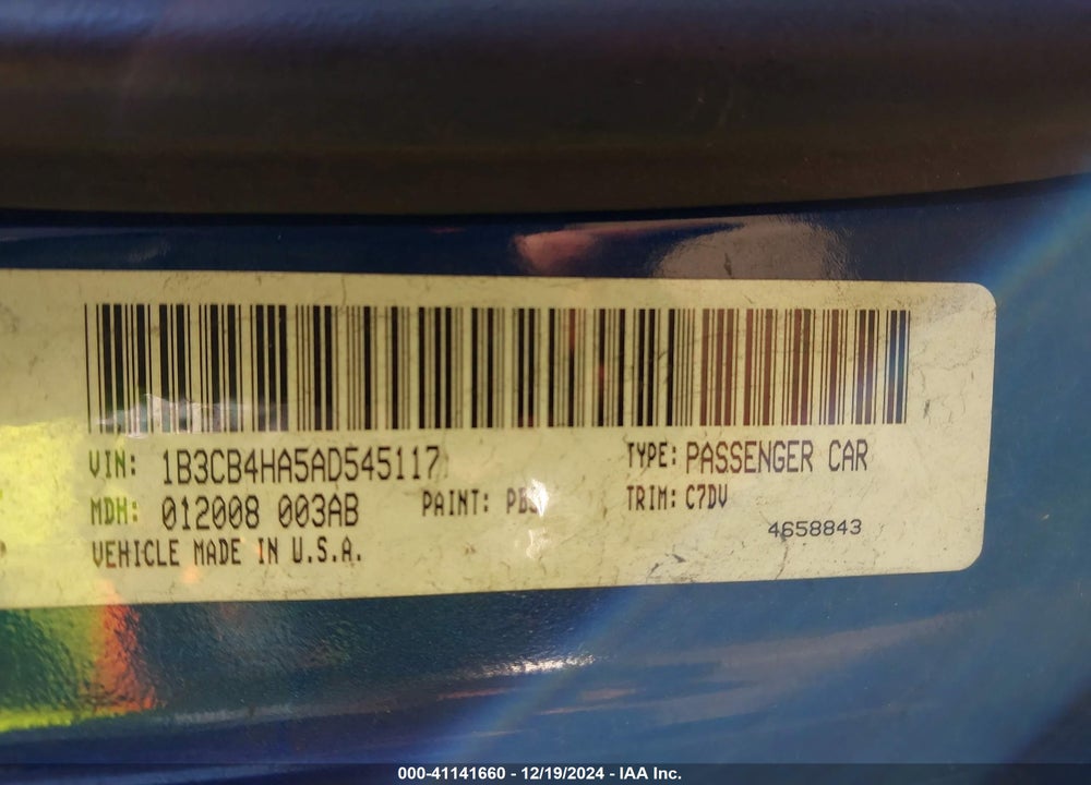 2007 DODGE CALIBER VIN: 1B3HB28B07D549443