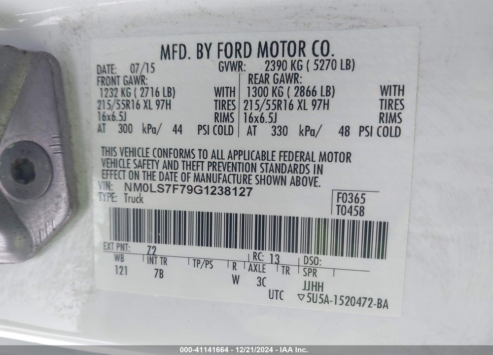 2016 FORD TRANSIT CONNECT XLT VIN: NM0LS7F79G1238127