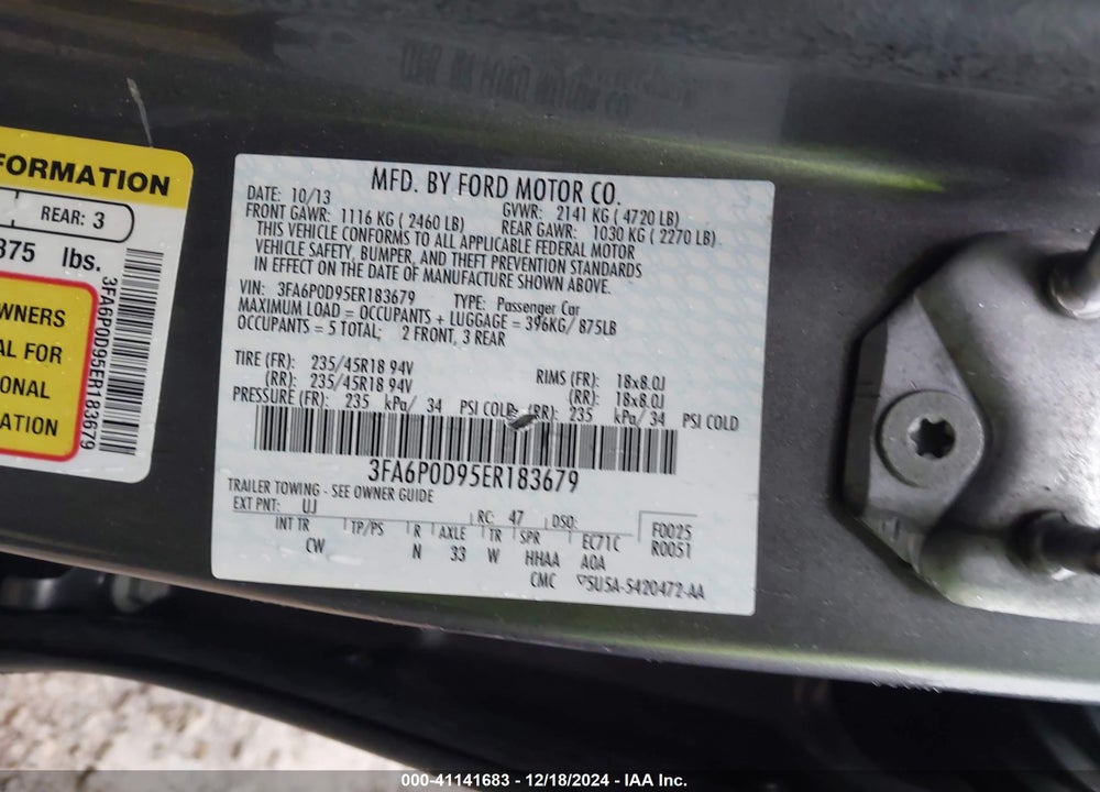 2014 FORD FUSION TITANIUM VIN: 3FA6P0D95ER183679