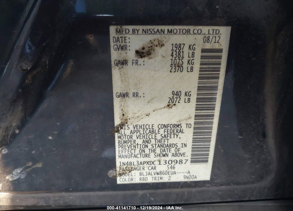 2013 NISSAN ALTIMA 3.5 SL VIN: 1N4BL3APXDC130987