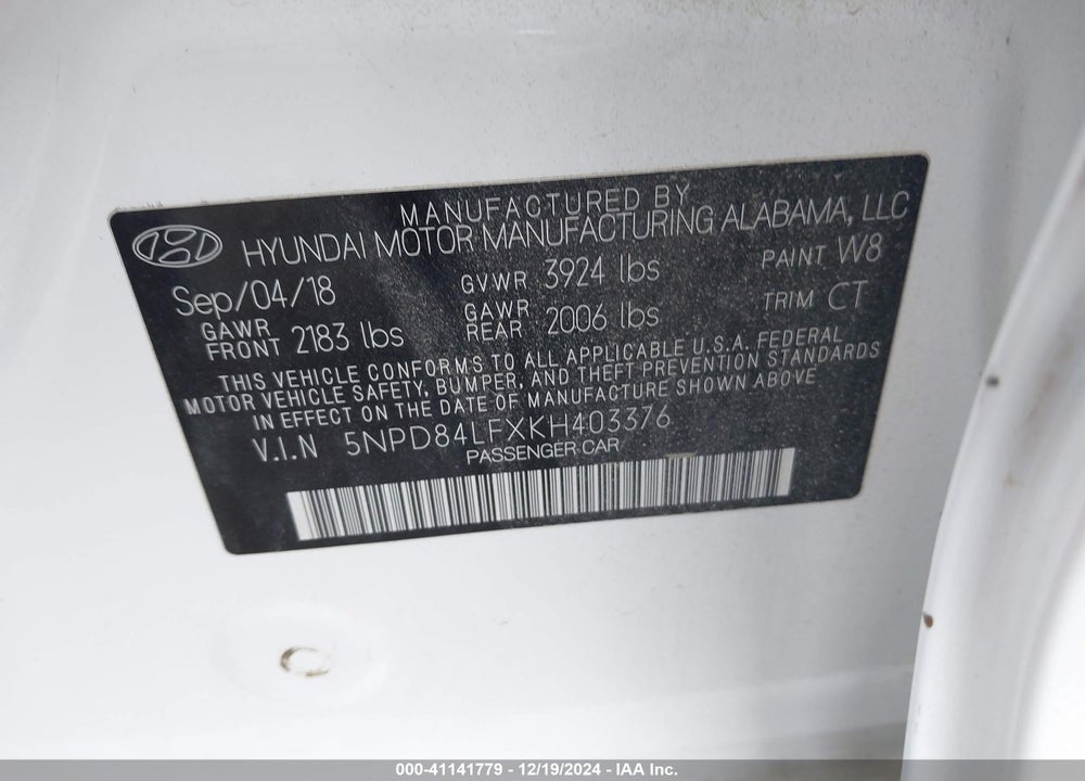 2019 HYUNDAI ELANTRA VIN: 5NPD84LFXKH403376