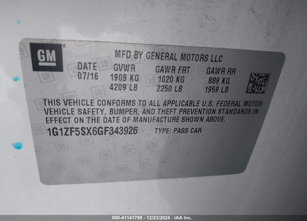 2016 CHEVROLET MALIBU VIN: 1G1ZF5SX6GF343926