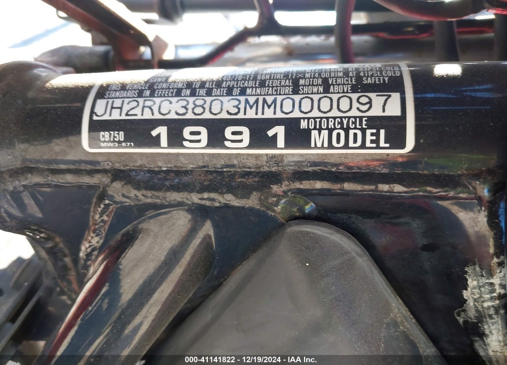 1991 HONDA CB750 VIN: JH2RC3803MM000097