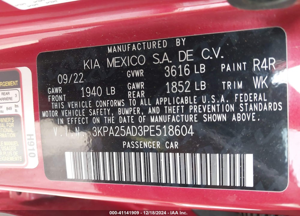 2023 KIA RIO 5-DOOR S VIN: 3KPA25AD3PE518604