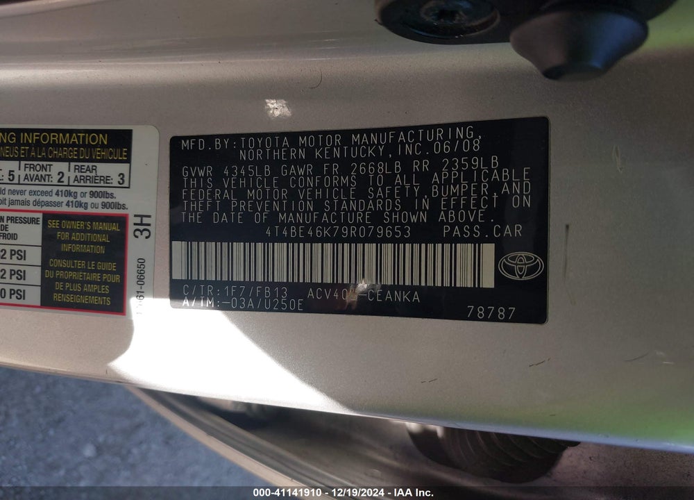 2009 TOYOTA CAMRY LE VIN: 4T4BE46K79R079653