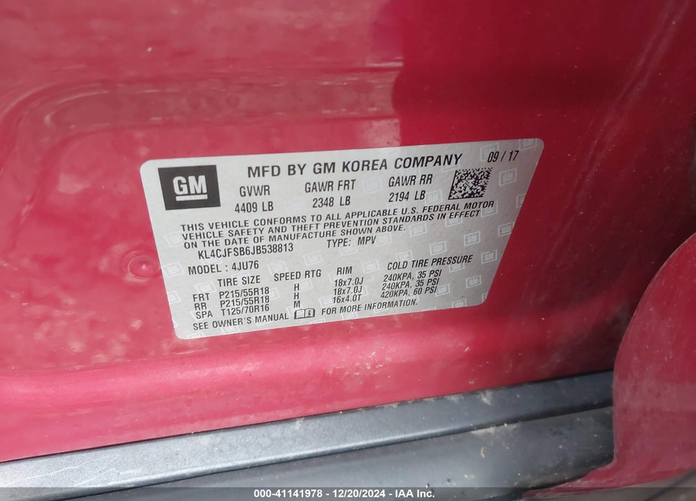 2018 BUICK ENCORE PREFERRED II VIN: KL4CJFSB6JB538813