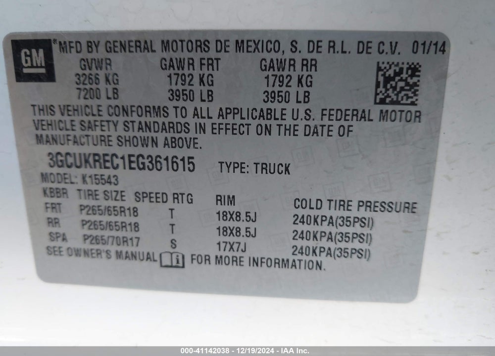 2014 CHEVROLET SILVERADO 1500 1LT VIN: 3GCUKREC1EG361615