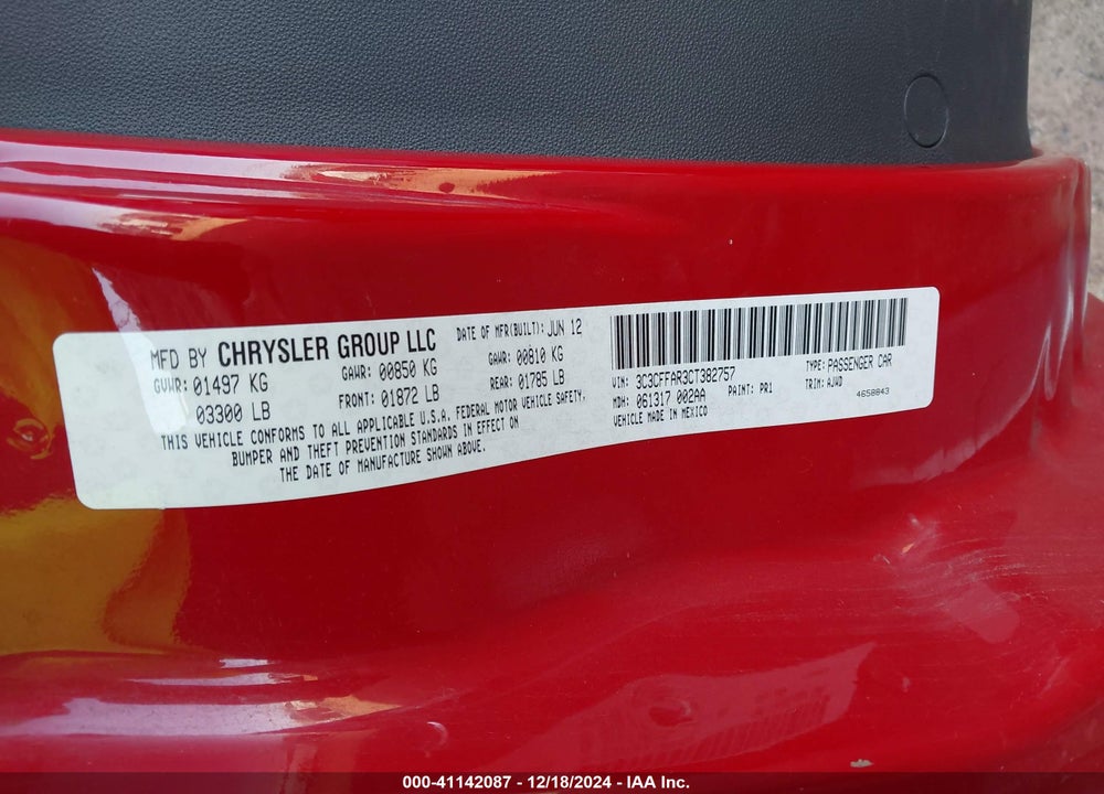 2012 FIAT 500 POP VIN: 3C3CFFAR3CT382757