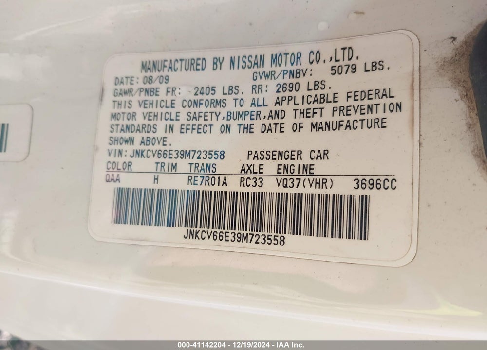 2009 INFINITI G37 VIN: JNKCV66E39M723558