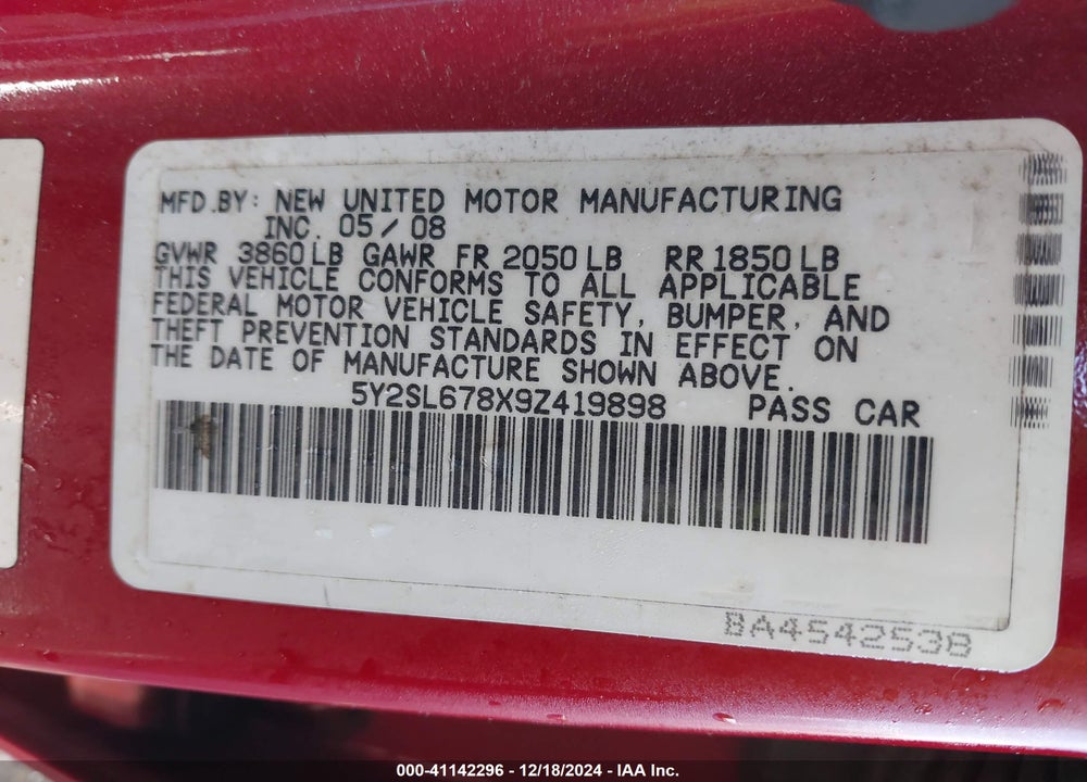 2009 PONTIAC VIBE VIN: 5Y2SL678X9Z419898