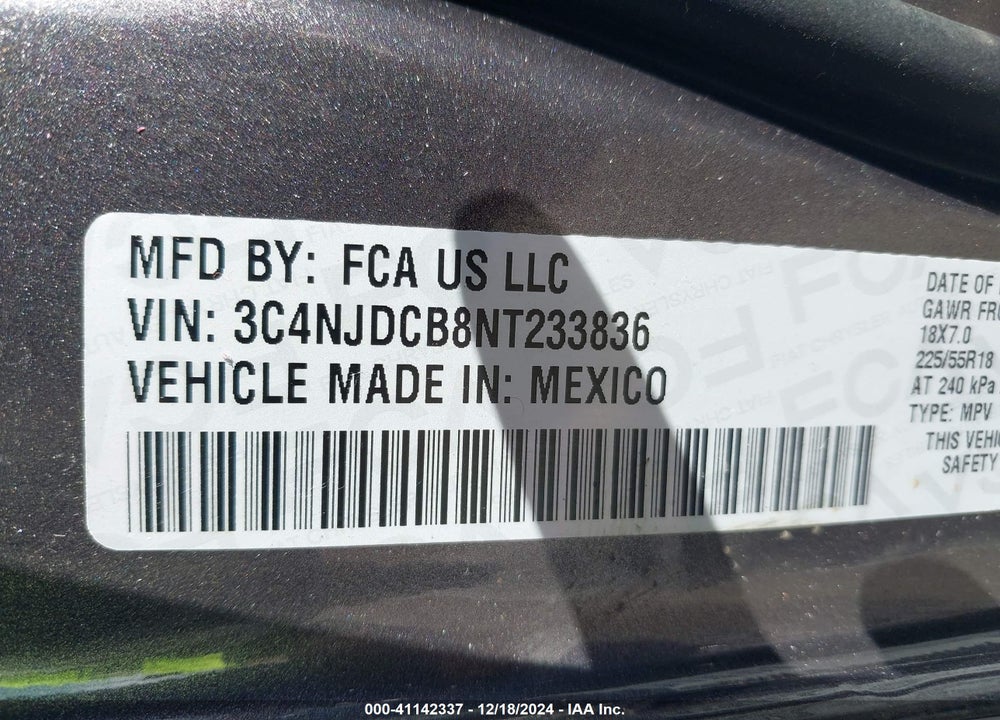 2022 JEEP COMPASS LIMITED VIN: 3C4NJDCB8NT233836