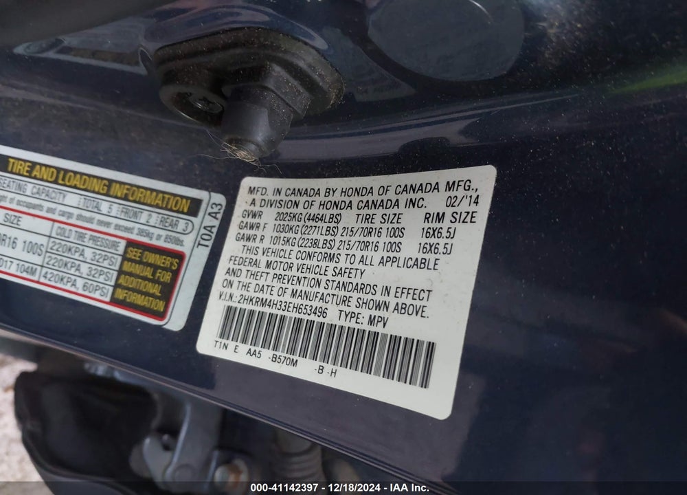 2014 HONDA CR-V LX VIN: 2HKRM4H33EH653496