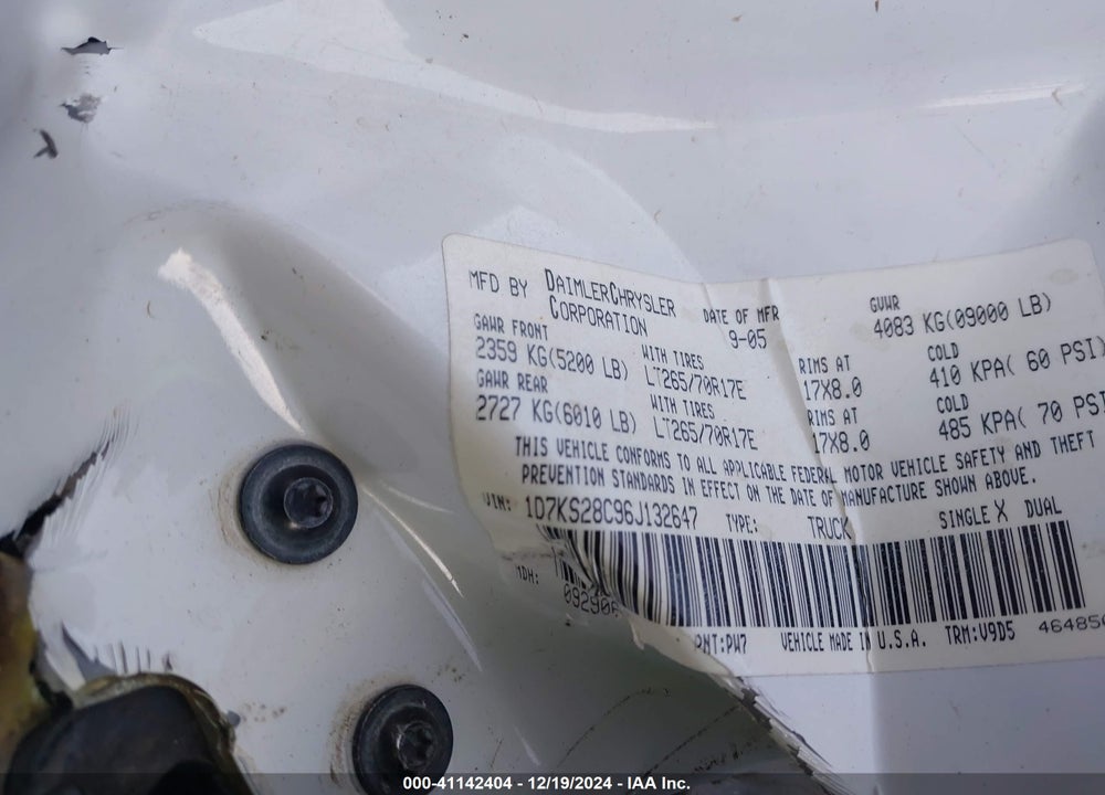 2006 DODGE RAM 2500 VIN: 1D7KS28C96J132647